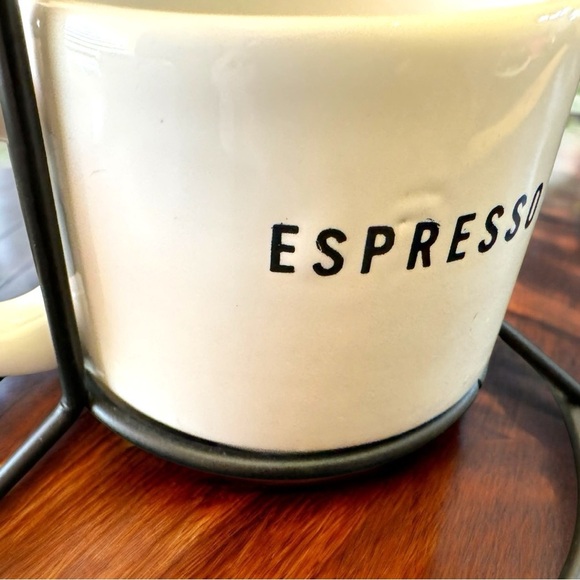 Espresso Cup Set with Stand - White Earthenware, 4 Stackable Mugs - Picture 9 of 11